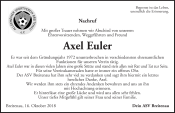 Traueranzeige von Axel Euler von Dinkelsbuhl/ Feuchtwangen