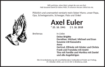 Traueranzeige von Axel Euler von Dinkelsbuhl/ Feuchtwangen