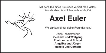 Traueranzeige von Axel Euler von Dinkelsbuhl/ Feuchtwangen