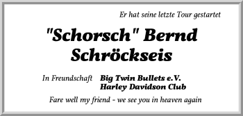 Traueranzeige von Bernd Schröckseis von Ansbach