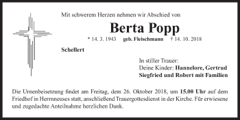 Traueranzeige von Berta Popp von Neustadt/ Scheinfeld/ Uffenheim