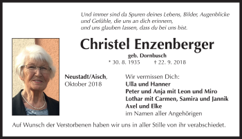 Traueranzeige von Christel Enzenberger von Neustadt/ Scheinfeld/ Uffenheim