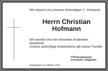 Traueranzeige von Christian Hofmann von Neustadt/ Scheinfeld/ Uffenheim