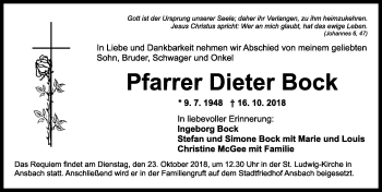 Traueranzeige von Dieter Bock von Ansbach