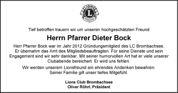 Traueranzeige von Dieter Bock von Ansbach