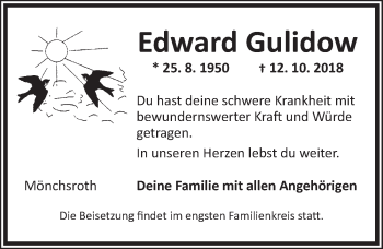 Traueranzeige von Edward Gulidow von Dinkelsbühl/ Feuchtwangen