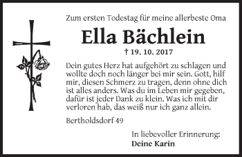 Traueranzeige von Ella Bächlein von Ansbach