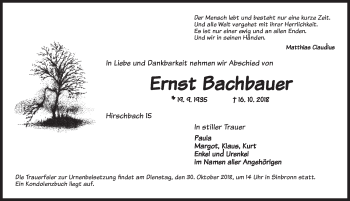 Traueranzeige von Ernst Bachbauer von Dinkelsbuhl/ Feuchtwangen