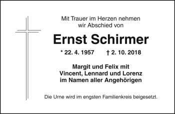 Traueranzeige von Ernst Schirmer von Rothenburg