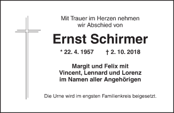 Traueranzeige von Ernst Schirmer von Ansbach