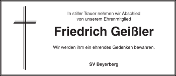 Traueranzeige von Friedrich Geißler von Dinkelsbühl/ Feuchtwangen