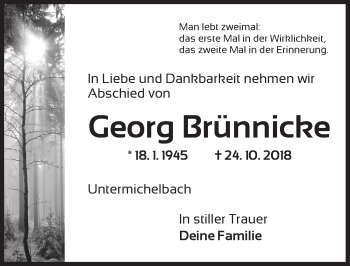 Traueranzeige von Georg Brünnicke von Dinkelsbühl/ Feuchtwangen