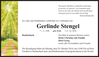 Traueranzeige von Gerlinde Stengel von Neustadt/ Scheinfeld/ Uffenheim