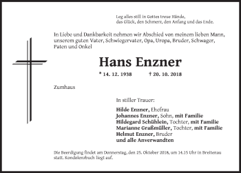 Traueranzeige von Hans Enzner von Dinkelsbuhl/ Feuchtwangen