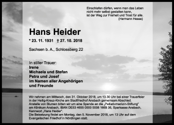 Traueranzeige von Hans Heider von Ansbach