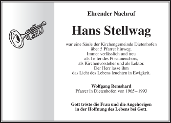 Traueranzeige von Hans Stellwag von Ansbach