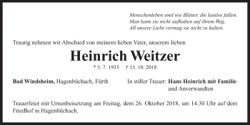 Traueranzeige von Heinrich Weitzer von Neustadt/ Scheinfeld/ Uffenheim