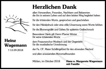 Traueranzeige von Heinz Wagemann von Dinkelsbühl/ Feuchtwangen