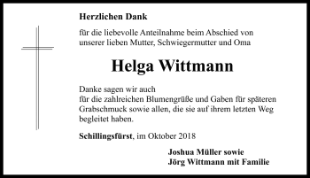 Traueranzeige von Helga Wittman von Rothenburg