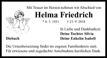 Traueranzeige von Helma Friedrich von Neustadt/ Scheinfeld/ Uffenheim