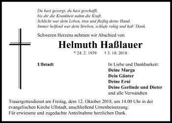 Traueranzeige von Helmuth Haßlauer von Neustadt/ Scheinfeld/ Uffenheim