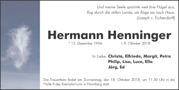 Traueranzeige von Hermann Henninger von Ansbach