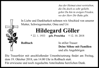 Traueranzeige von Hildegard Göller von Neustadt/ Scheinfeld/ Uffenheim