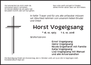 Traueranzeige von Horst Vogelgsang von Dinkelsbuhl/ Feuchtwangen