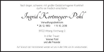 Traueranzeige von Ingrid Kortmeyer-Pohl von Ansbach