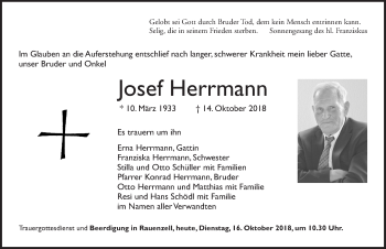 Traueranzeige von Josef Herrmann von Ansbach