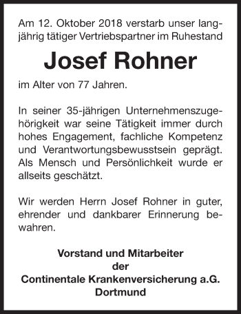 Traueranzeige von Josef Rohner von Neustadt/ Scheinfeld/ Uffenheim