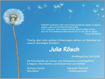 Traueranzeige von Julia Rösch von Rothenburg