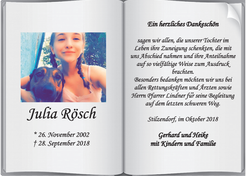  Traueranzeige für Julia Rösch vom 20.10.2018 aus Rothenburg
