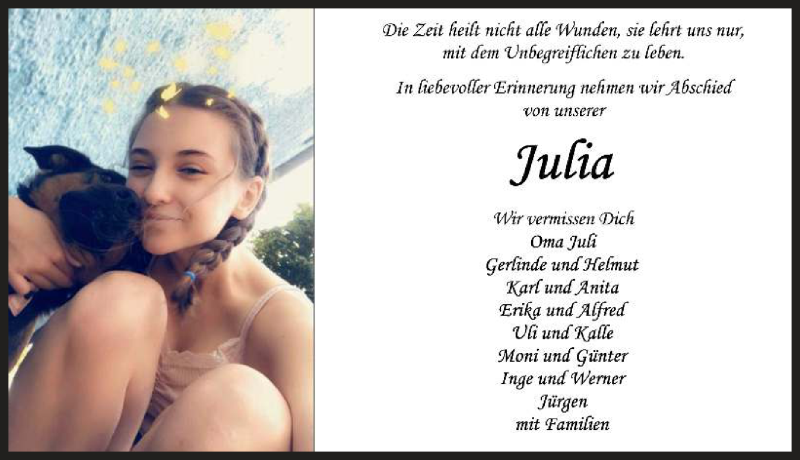  Traueranzeige für Julia Rösch vom 05.10.2018 aus Rothenburg