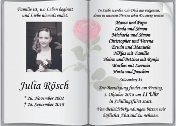 Traueranzeige von Julia Rösch von Rothenburg