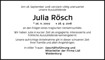 Traueranzeige von Julia Rösch von Rothenburg