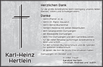 Traueranzeige von Karl-Heinz Hertlein von Dinkelsbühl/ Feuchtwangen