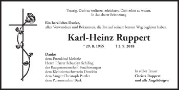 Traueranzeige von Karl-Heinz Ruppert von Dinkelsbuhl/ Feuchtwangen