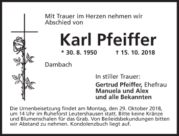 Traueranzeige von Karl Pfeiffer von Dinkelsbühl/ Feuchtwangen