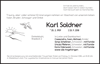 Traueranzeige von Karl Soldner von Dinkelsbuhl/ Feuchtwangen