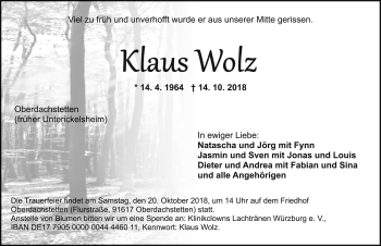 Traueranzeige von Klaus Wolz von Rothenburg