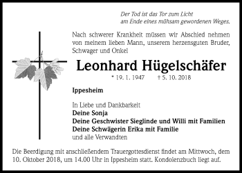 Traueranzeige von Leonhard Hügelschäfer von Neustadt/ Scheinfeld/ Uffenheim