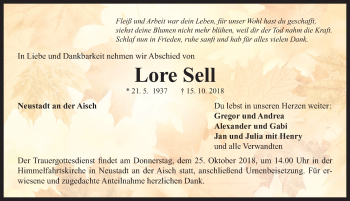 Traueranzeige von Lore Sell von Neustadt/ Scheinfeld/ Uffenheim