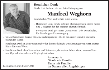 Traueranzeige von Manfred Weghorn von Ansbach