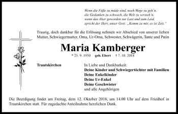 Traueranzeige von Maria Kamberger von Neustadt/ Scheinfeld/ Uffenheim
