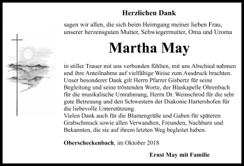 Traueranzeige von Martha May von Rothenburg