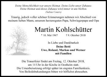 Traueranzeige von Martin Kohlschütter von Rothenburg