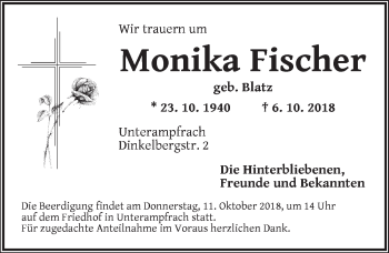 Traueranzeige von Monika Fischer von Dinkelsbuhl/ Feuchtwangen