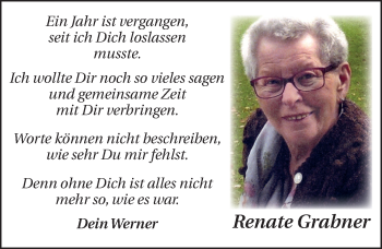 Traueranzeige von Renate Grabner von Ansbach