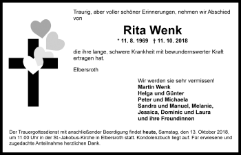 Traueranzeige von Rita Wenk von Dinkelsbühl/ Feuchtwangen